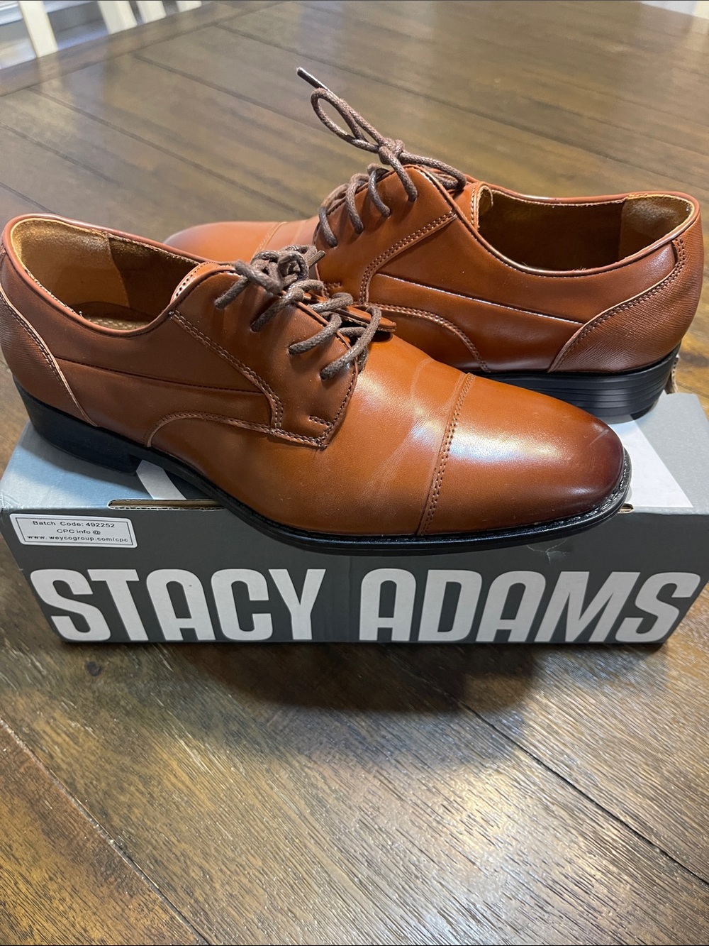Stacy Adams Cognac Brown Cap-Toe Derby Dress Shoes